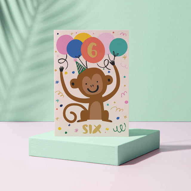 Age 6 Monkey Birthday Card