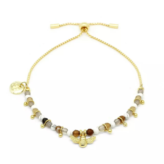 Honeybee Gemstone & Gold Bee Charm Bracelet
