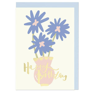 Blue Flowers Happy Birthday Card
