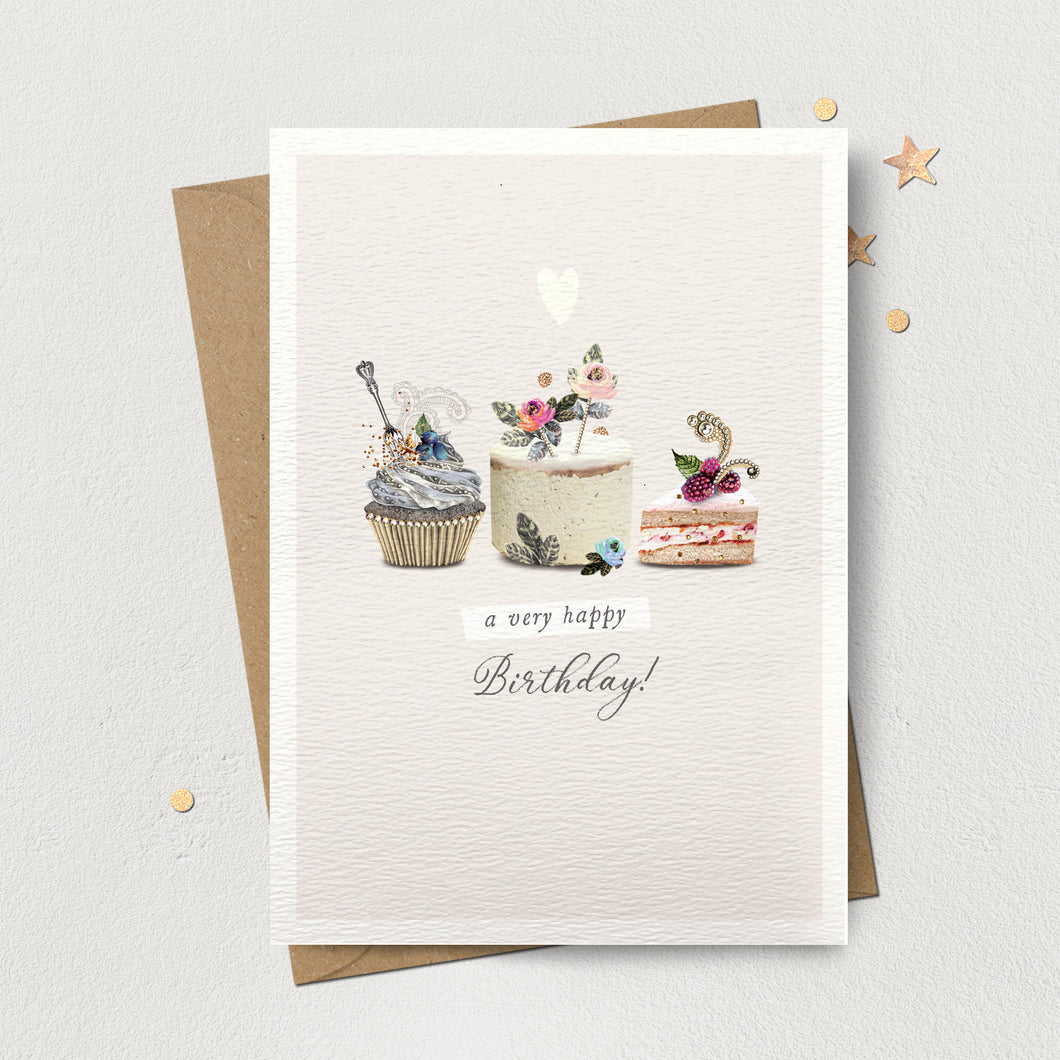 A Very Happy Birthday Three Cakes Card