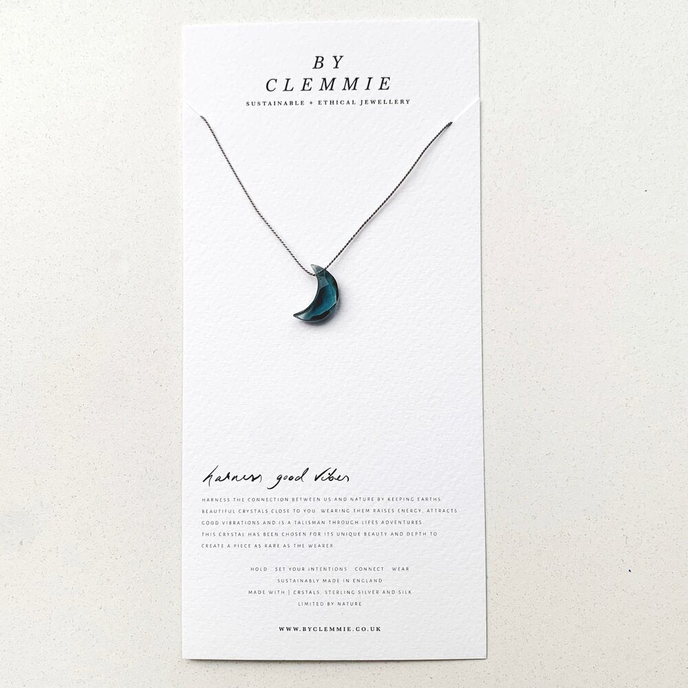 Blue Topaz Moon Silk Necklace