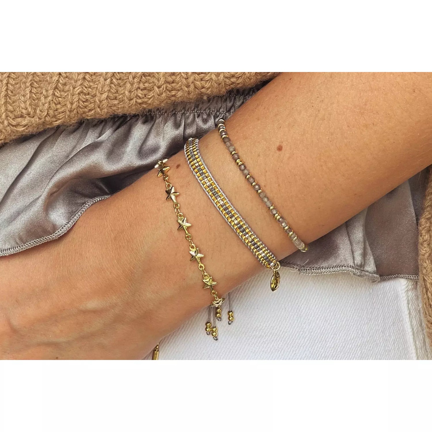 Starshine Grey Gold Beaded Friendship Bracelet