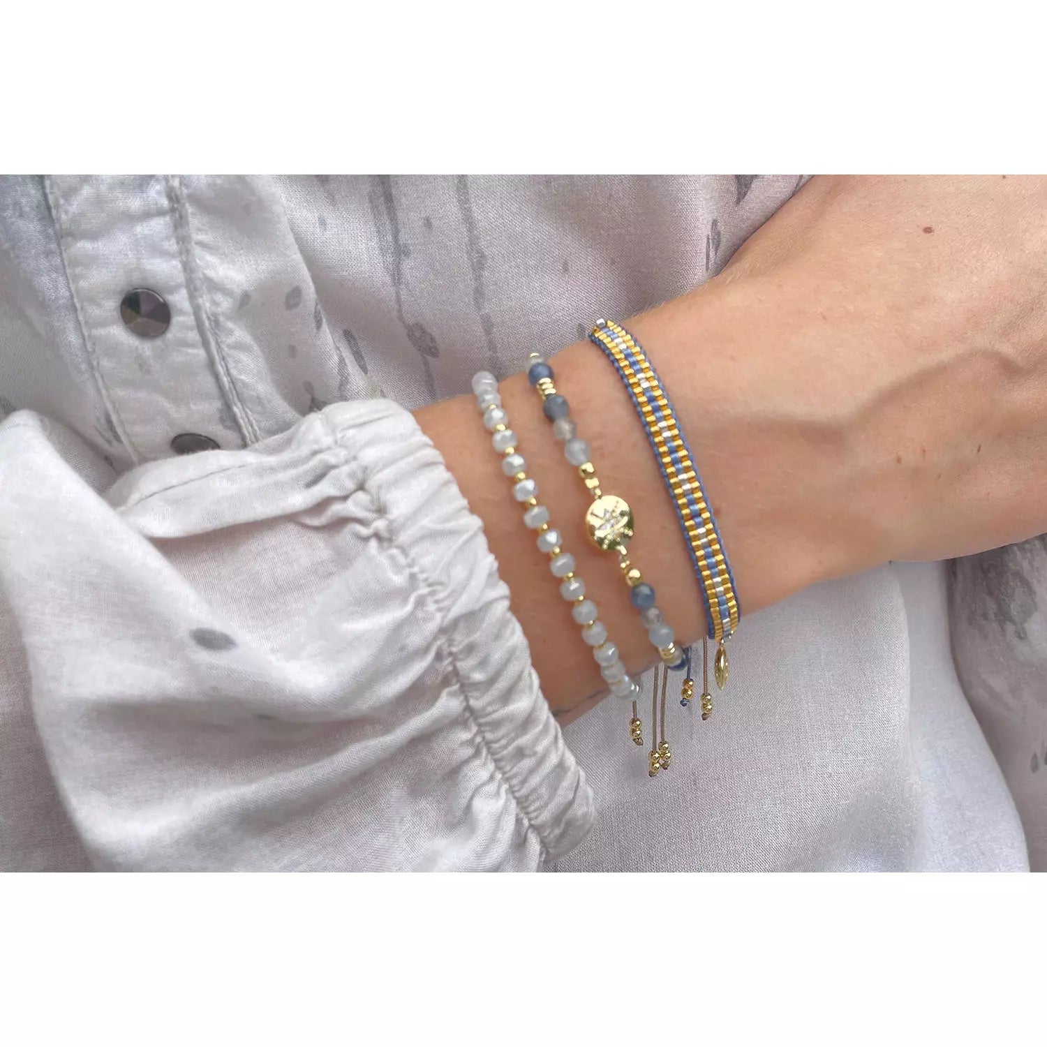 Starshine Denim Gold Beaded Friendship Bracelet