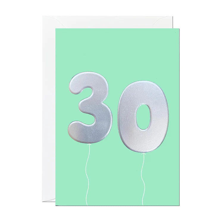 Age 30 Mint Balloons Card