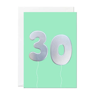 Age 30 Mint Balloons Card