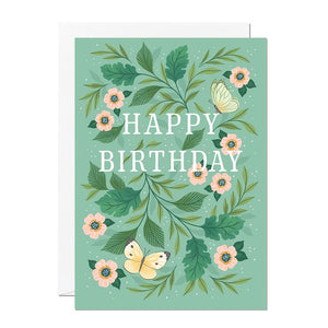 Happy Birthday Flowers And Butterflies Card