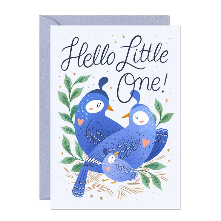 Blue Birds Hello Little One Card