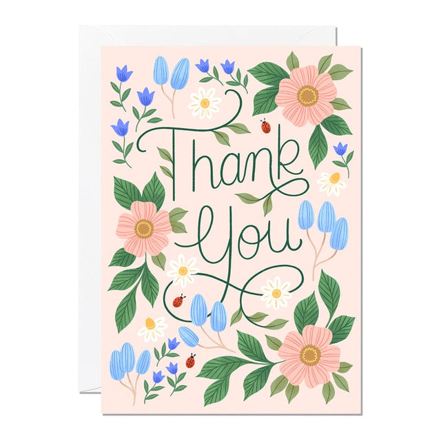 Pink Floral Thank You Card