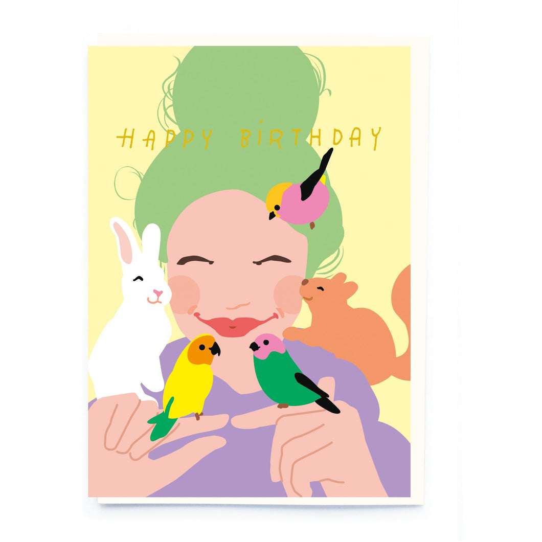 Happy Birthday Girl And Pets Card