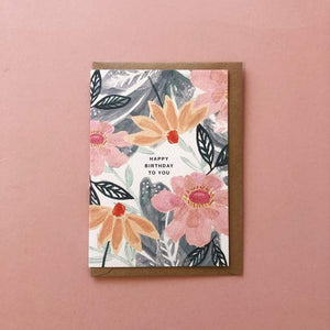 Pink Blooms Happy Birthday Card