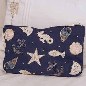 Seashell Embroidered Travel Pouch