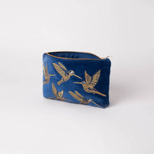 Load image into Gallery viewer, Hummingbird Blue Velvet Travel Pouch