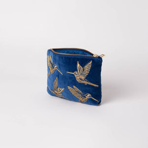 Cobalt Velvet Hummingbird Make Up Bag