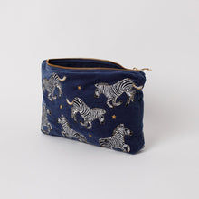 Load image into Gallery viewer, Zebra Navy Velvet Travel Pouch