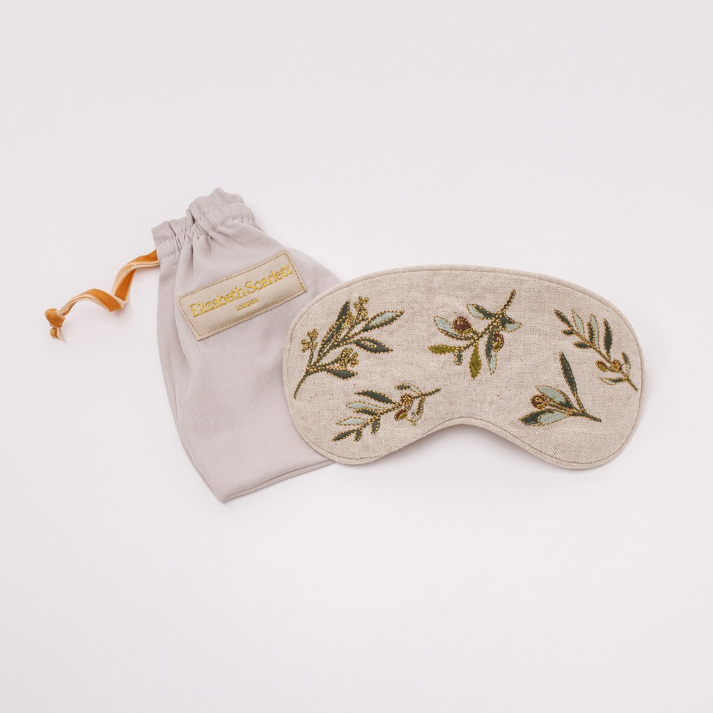 Olive Embroidered Eye Mask