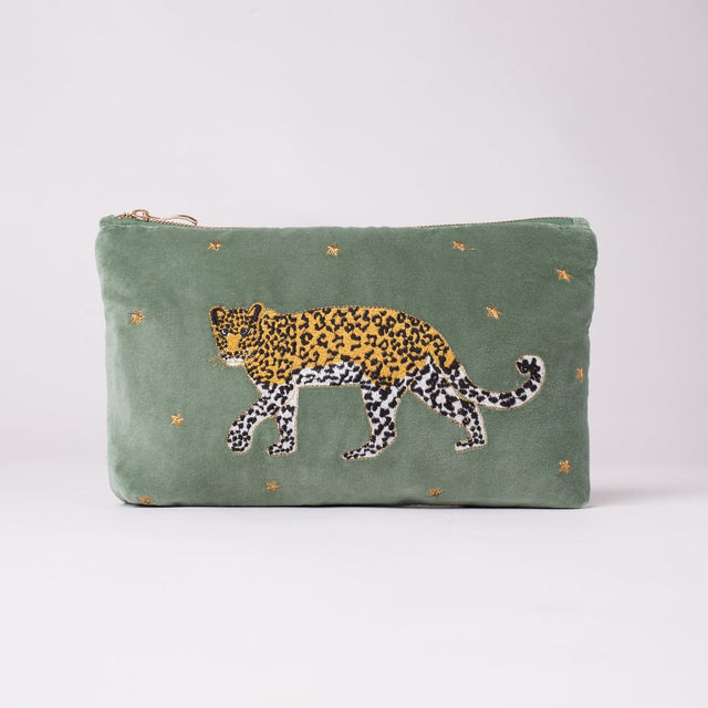 Leopard Khaki Velvet Travel Pouch