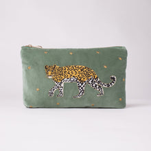 Load image into Gallery viewer, Leopard Khaki Velvet Travel Pouch