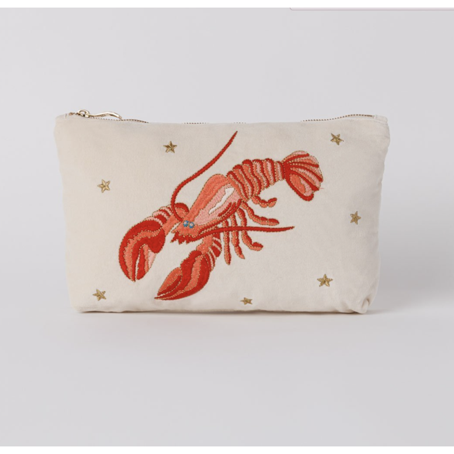 Lobster Cream Embroidered Travel Pouch