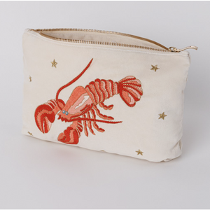 Lobster Cream Embroidered Travel Pouch