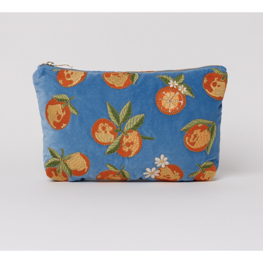 Oranges Blue Velvet Travel Pouch