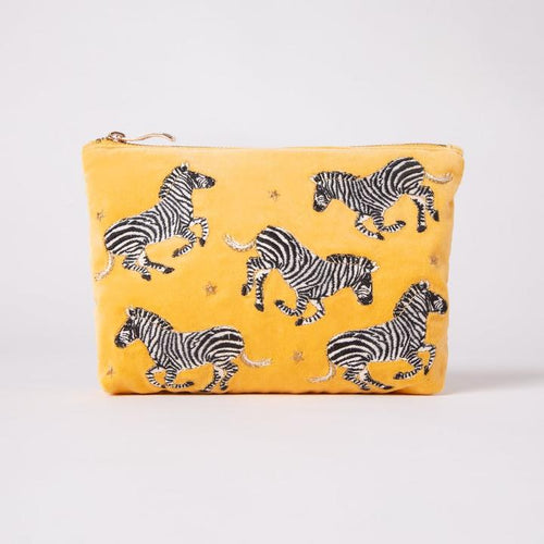 Zebra Mustard Velvet Everyday Pouch