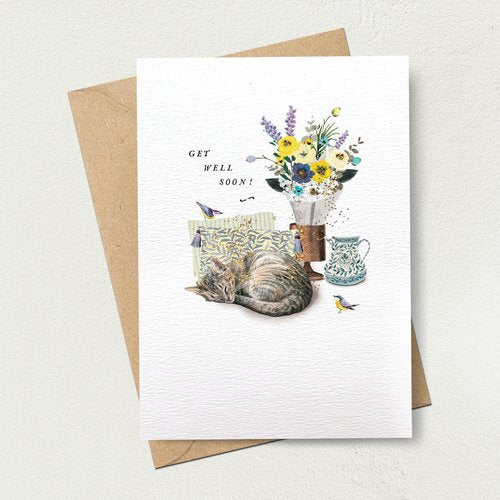 Get Well Soon Cat And Blooms Card