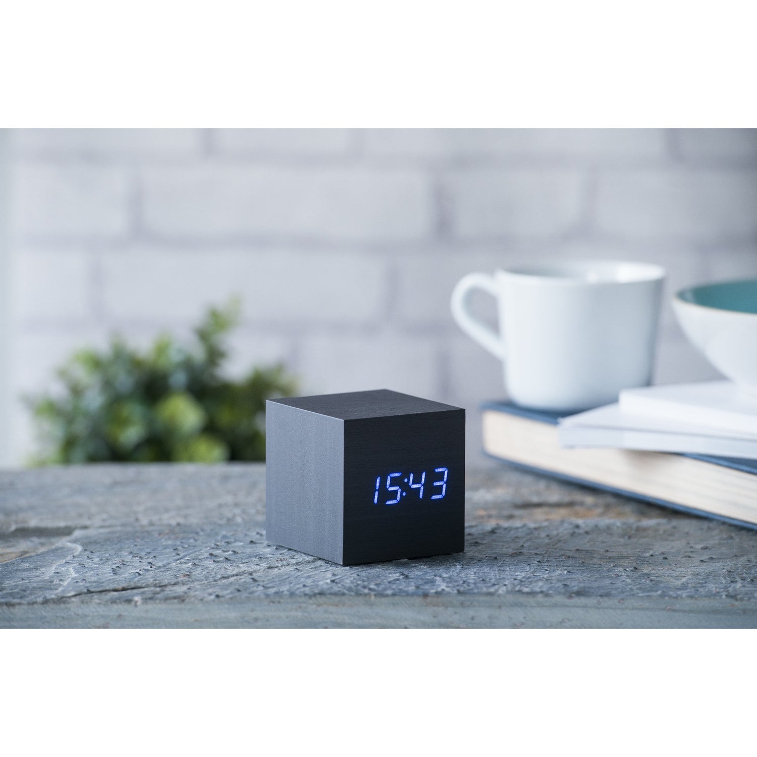 Black Wood Effect Cube Click Clock
