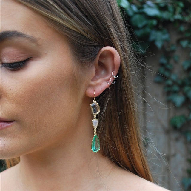 Green Gem Trio Drop Earrings