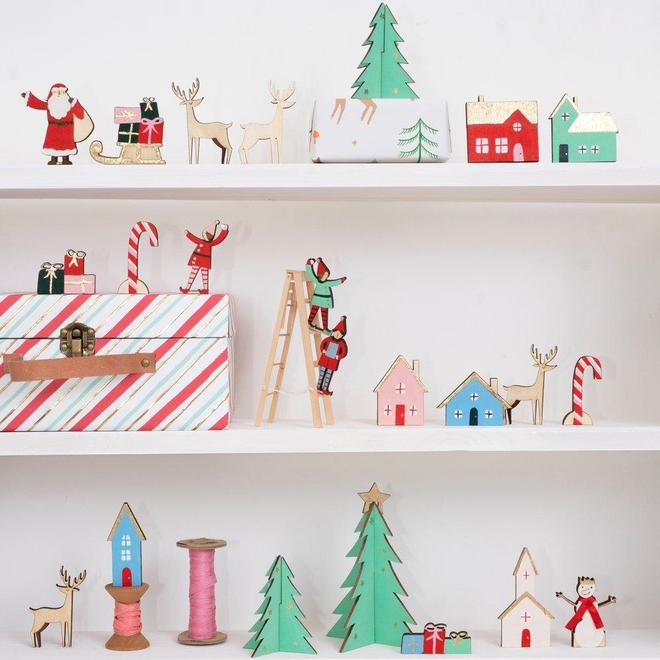 Festive Village Wooden Advent Calendar Suitcase