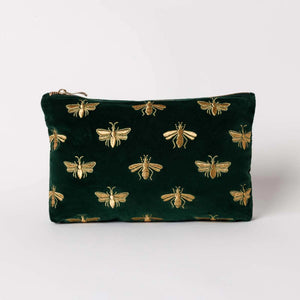 Forest Green Honey Bee Embroidered Everyday Pouch