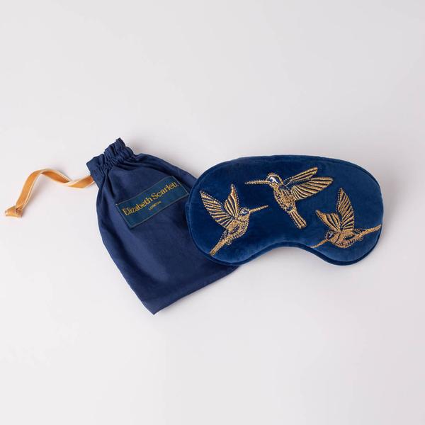 Hummingbird Navy Velvet Eye Mask