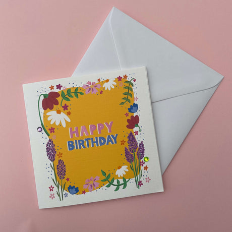 Yellow Floral Birthday Card