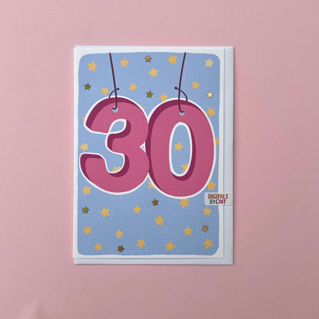 Age 30 Star Embellished Card
