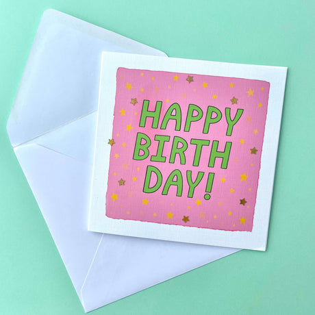 Starry Pink Birthday Card