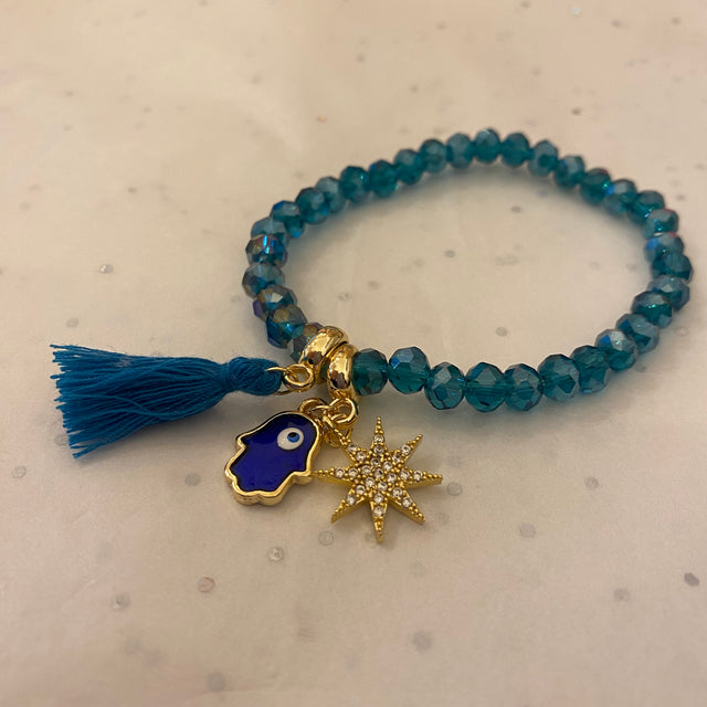 Blue Tassel Charm Bracelet