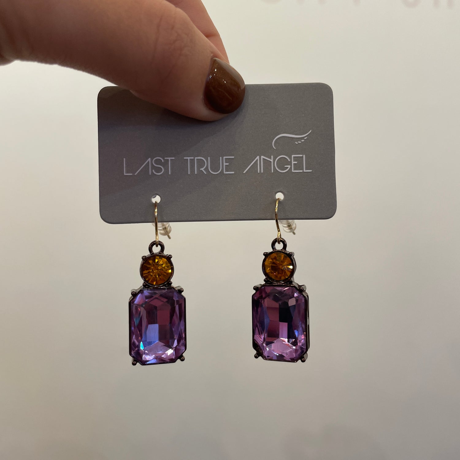 Amber & Violet Gem Post Drop Earring