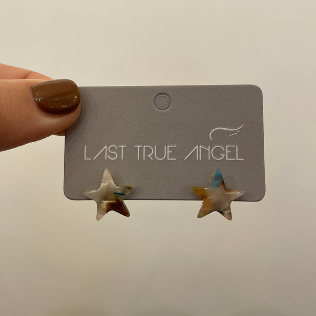 Multi Marble Patterned Star Stud Earrings