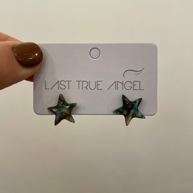 Green Marble Patterned Star Stud Earrings