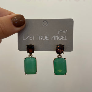 Mint & Burgundy Gem Post Drop Earring