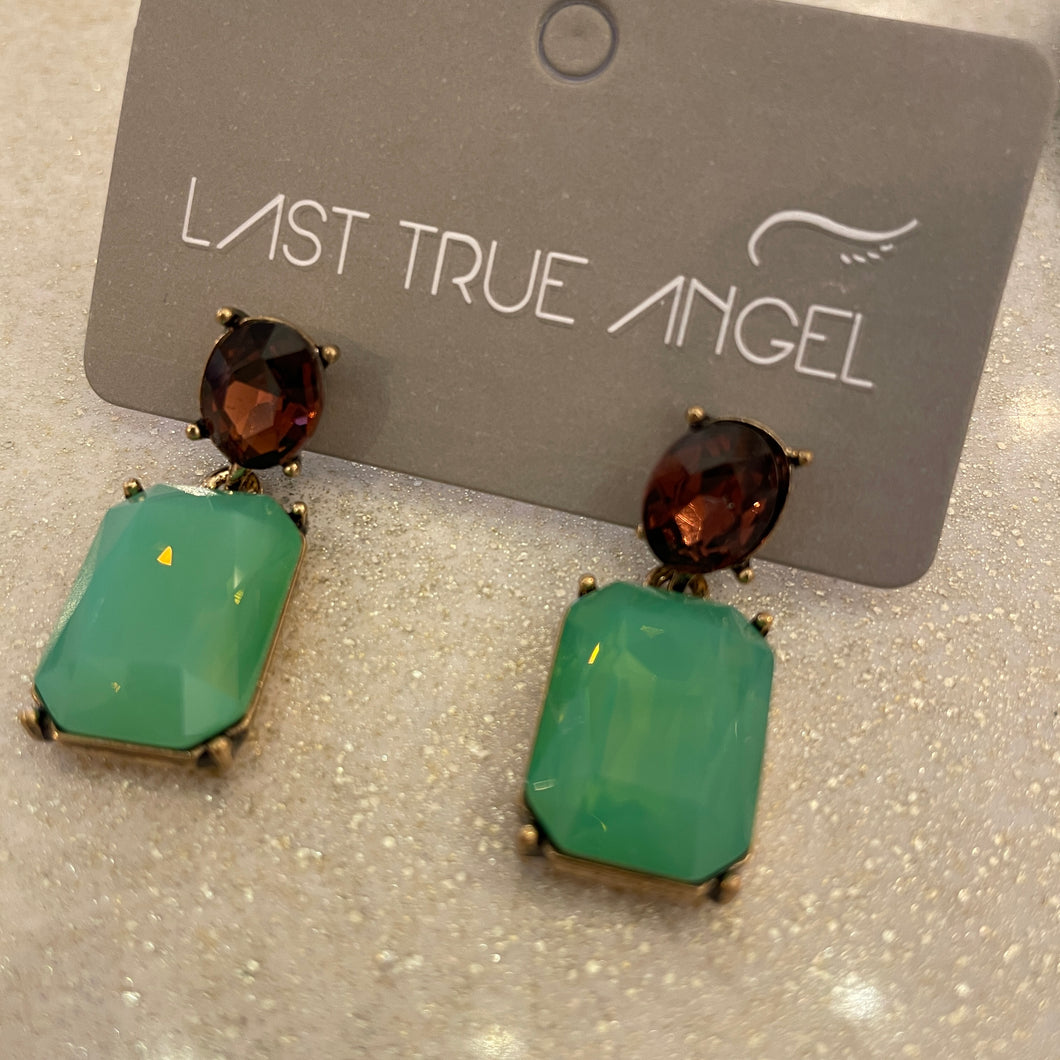 Mint & Burgundy Gem Post Drop Earring