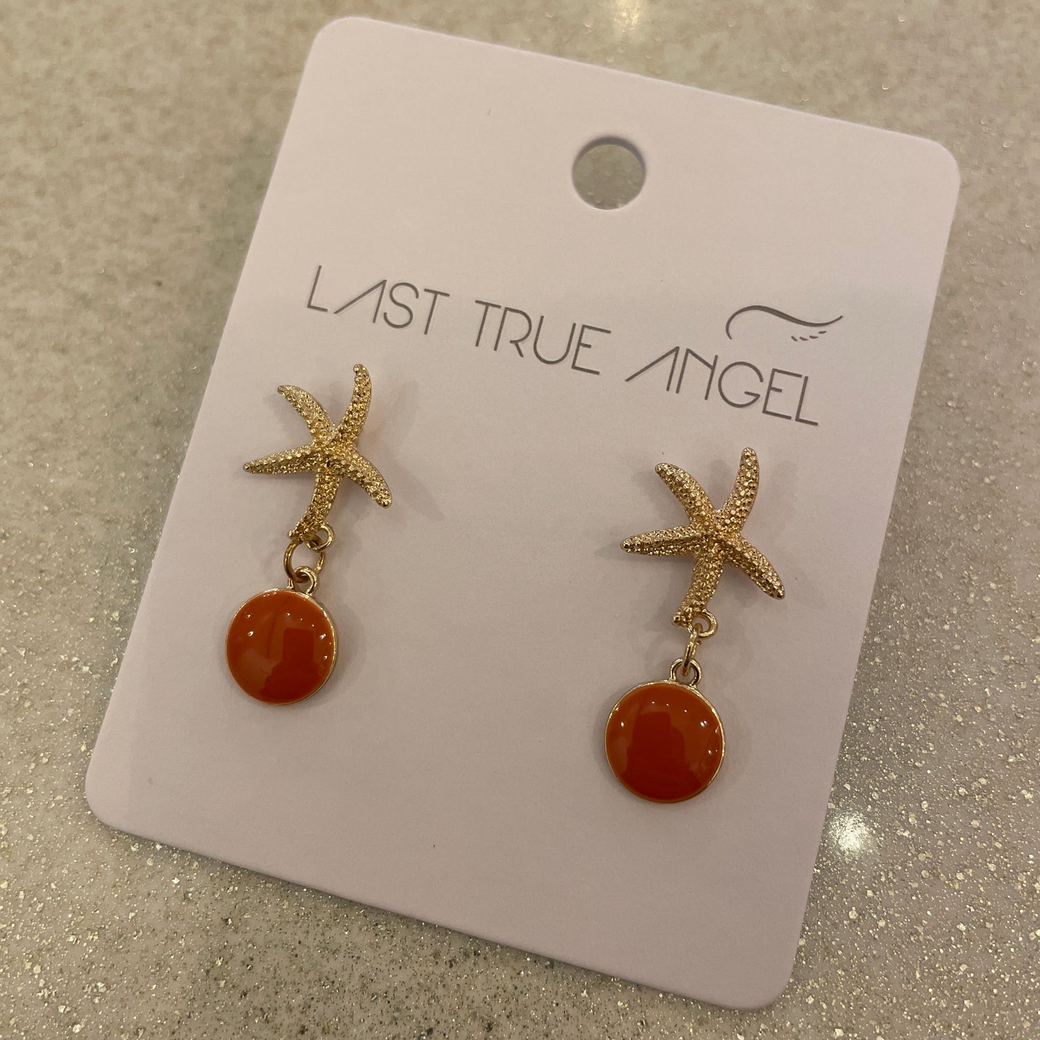 Gold Starfish With Orange Drop Earrings