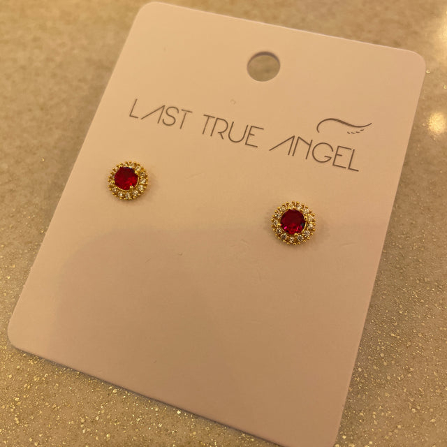 Ruby Red Crystal Stud Earrings
