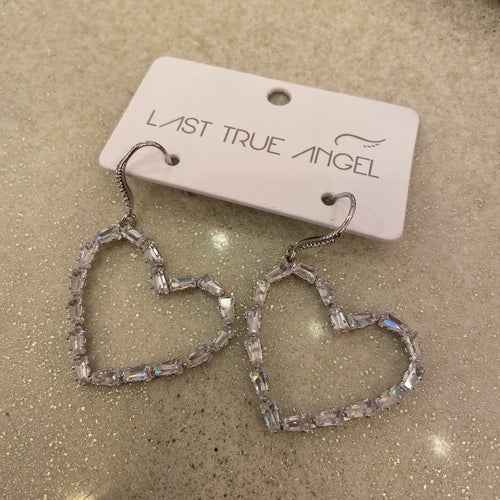Silver Crystal Dangly Heart Earring