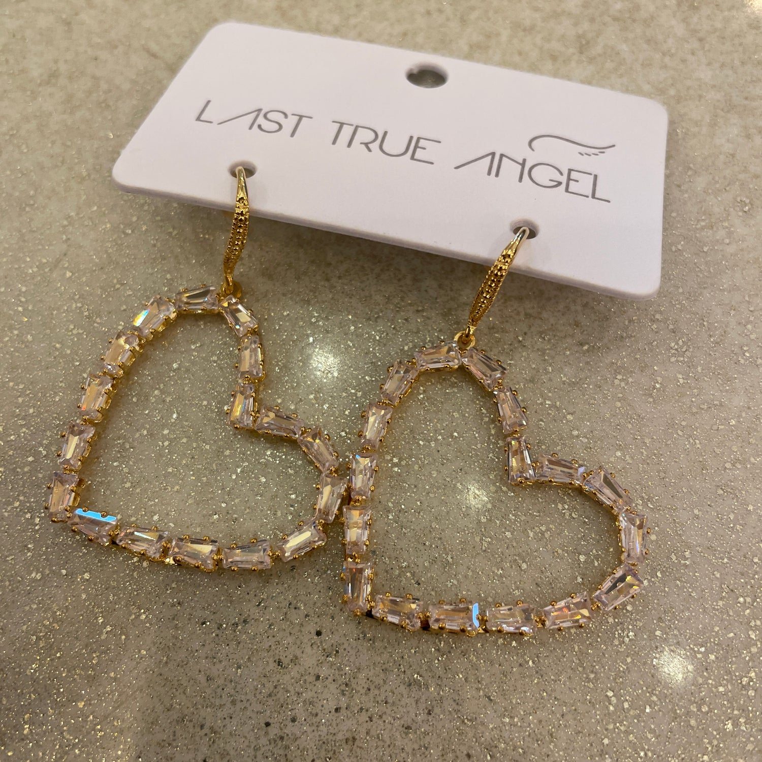Gold Crystal Dangly Heart Earring