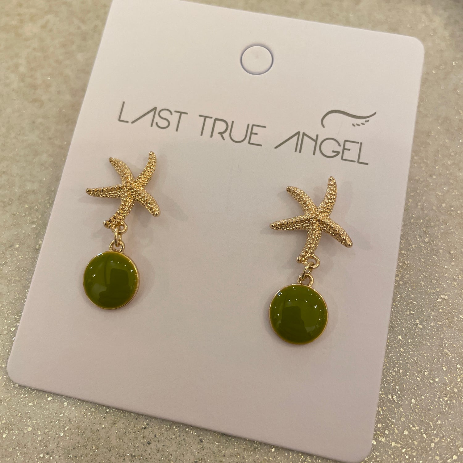 Gold Starfish With Green Drop Earrings