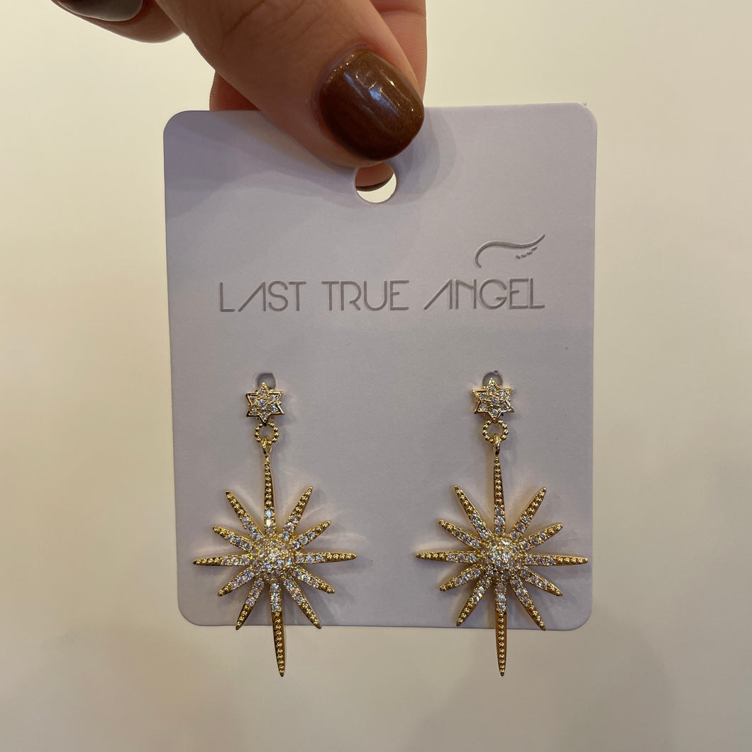 Sparkly Gold Star Drop Earrings