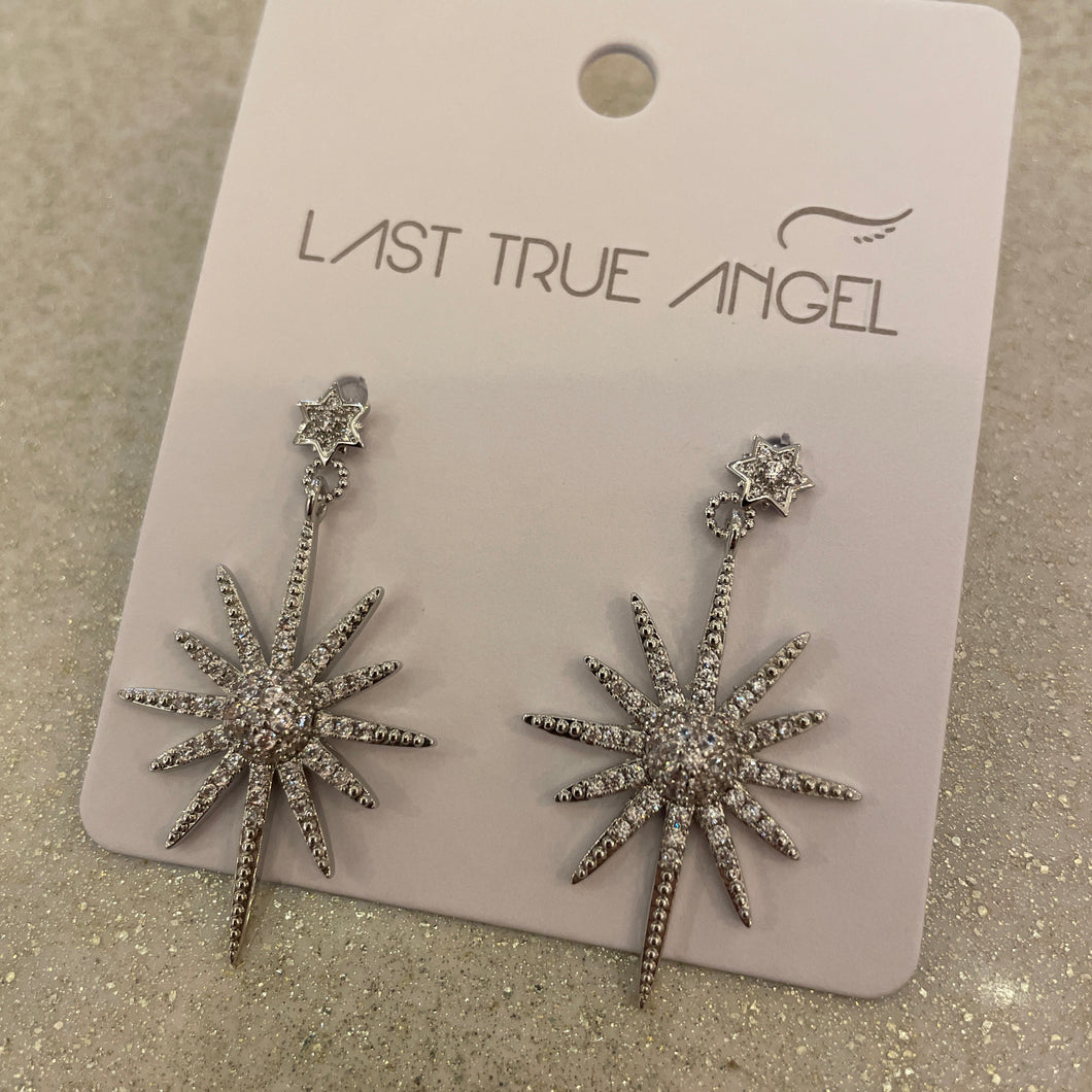 Sparkly Silver Star Drop Earrings