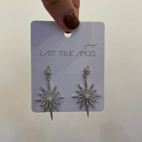 Sparkly Silver Star Drop Earrings
