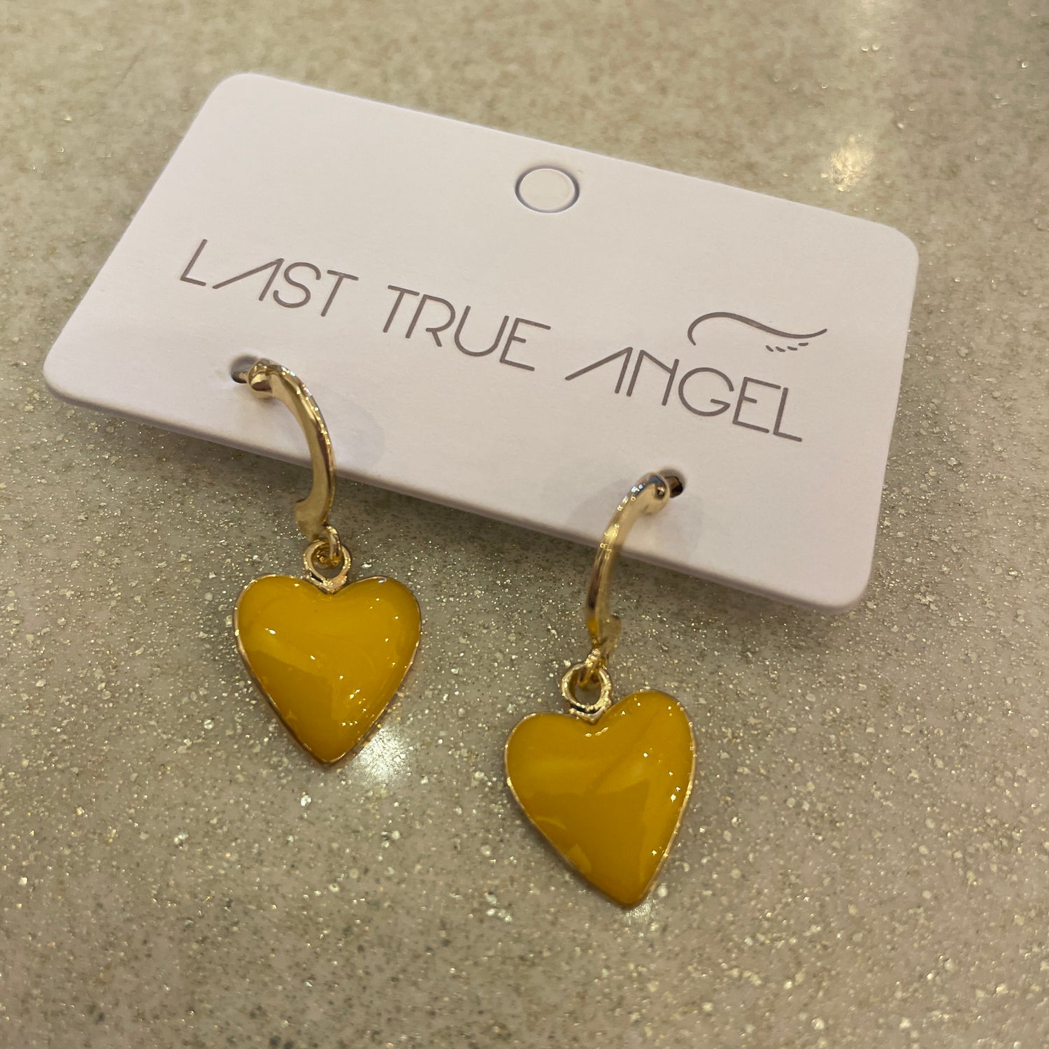 Gold Hoop With Enamel Mustard Heart