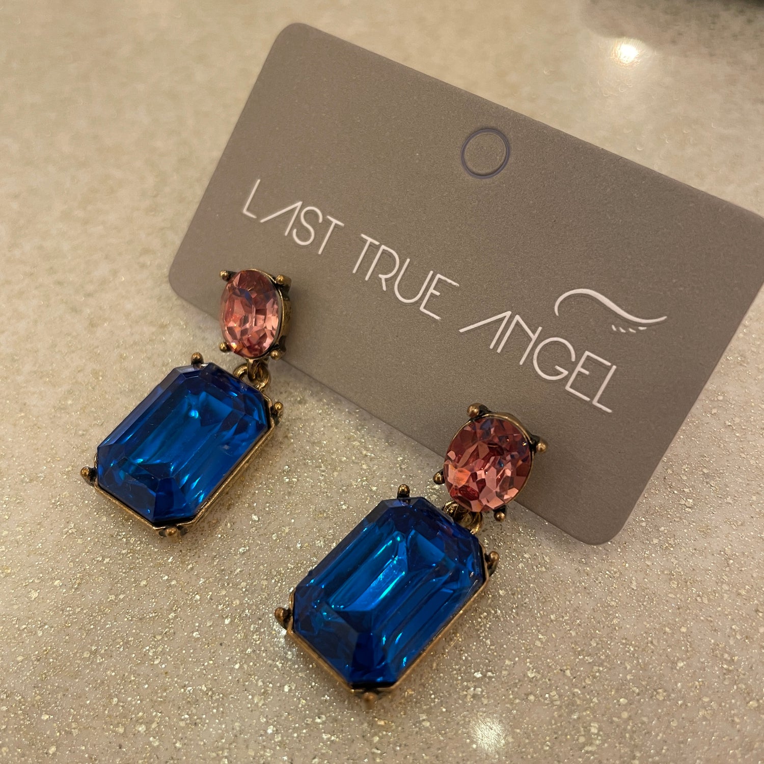 Azure Blue Gem Post Drop Earring